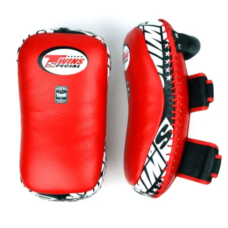 Twins KPL10 Red Black Curved Leather Thai Kick Pads