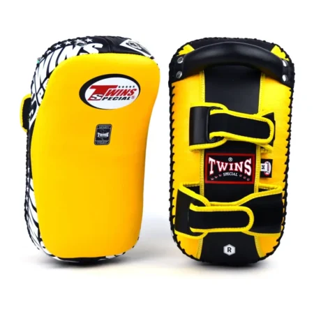 Twins KPL10 Yellow Black Curved Leather Thai Kick Pads